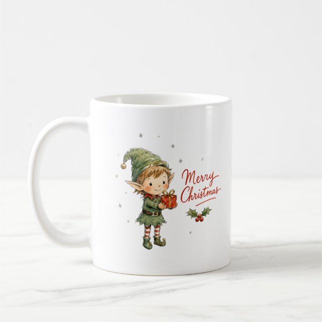 Söt julalva med presentförpackning kaffemugg (Vänster)