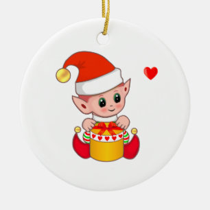 Söt julalva på vit julgransprydnad keramik