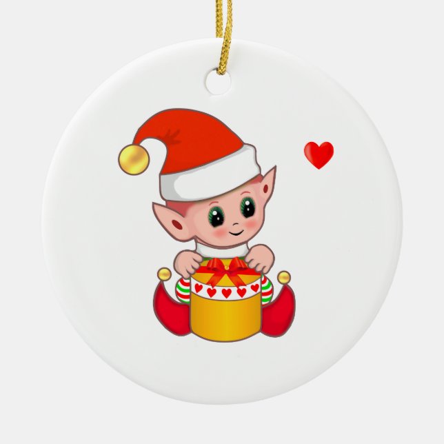 Söt julalva på vit julgransprydnad keramik (Framsidan)