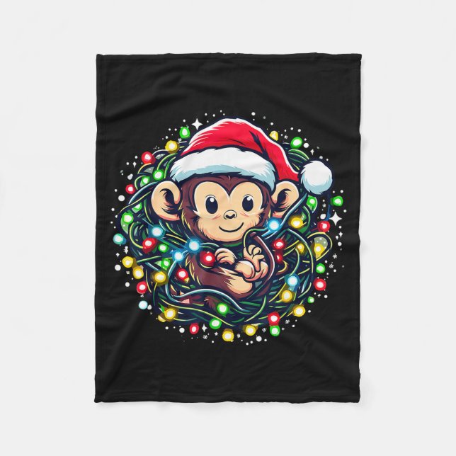 Söt julapa Santa hatt ljus apa kvinna Fleecefilt (Framsidan)