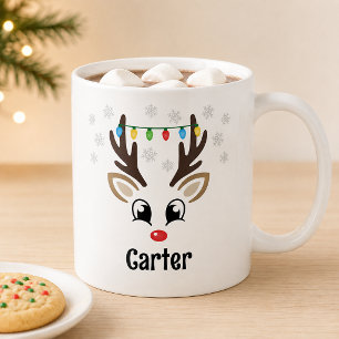 Söt Julbelysning Pojke Med Renar Namn Kaffemugg