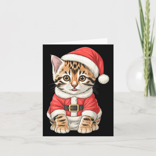 Söt julbengalkatt jultomten  kort (Framsida)