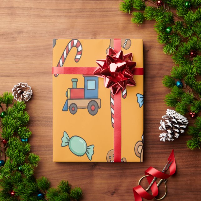 Söt julbjörn och leksakståg presentpapper (Julgåva)
