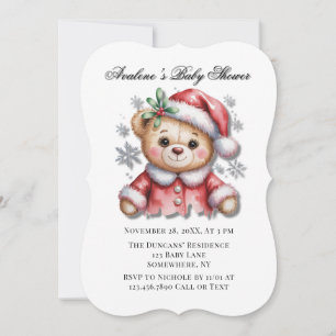 Söt julbjörn och snöflingor Baby Shower Inbjudningar