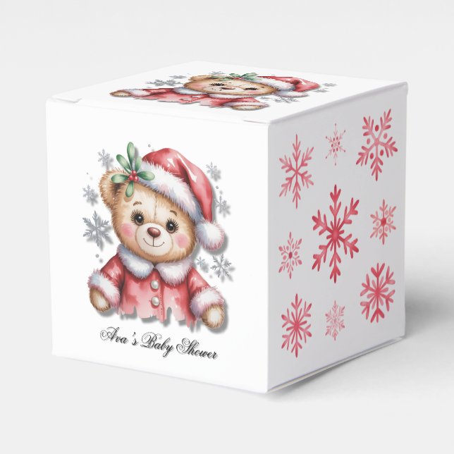 Söt julbjörn och snöflingor Baby Shower Presentaskar (Framsidan Sidan)