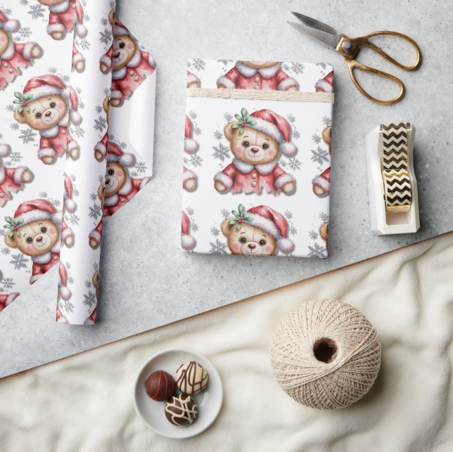 Söt julbjörn och snöflingor Bebis shower  Presentpapper (Hantverk)