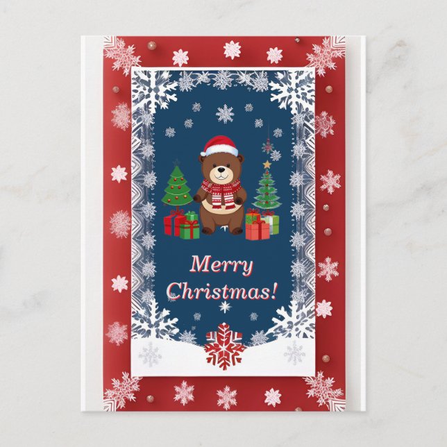 ❄️ Söt julbjörn Snöig ram 🎄 Festiv  Vykort (Framsida)