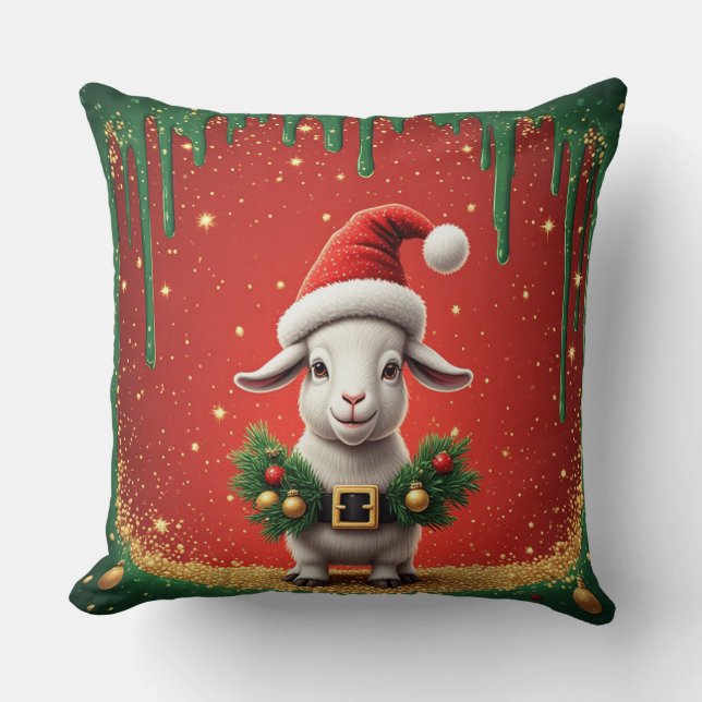 Söt julbock i tomteluva Festiv design Kudde (Framsida)