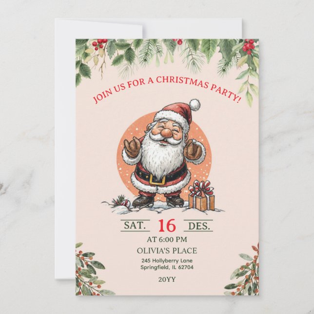 Söt julfestinbjudan med tomte  inbjudningar (Framsida)