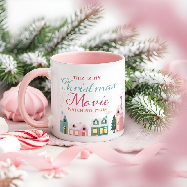 Söt julfilmskoppar Rosa Tomteverkstad Mugg (Cute Christmas Movie Watch Mug Pink Elf Workshop)