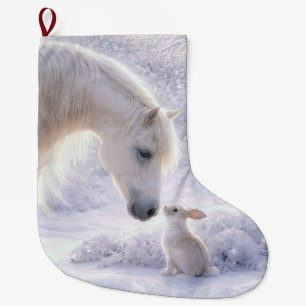Söt julfirande häst och kanin stor julstrumpa