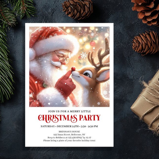Söt julfirande inbjudan med Tomte och Rudolf (Cute Santa and Rudolph Holiday Party Invitation)