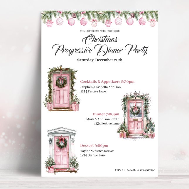 Söt julfirande progressiv middag rosa inbjudningar (Skapare uppladdad)