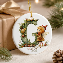 Söt julflicka Initial 'G' Anpassad minnessaker Julgransprydnad Keramik