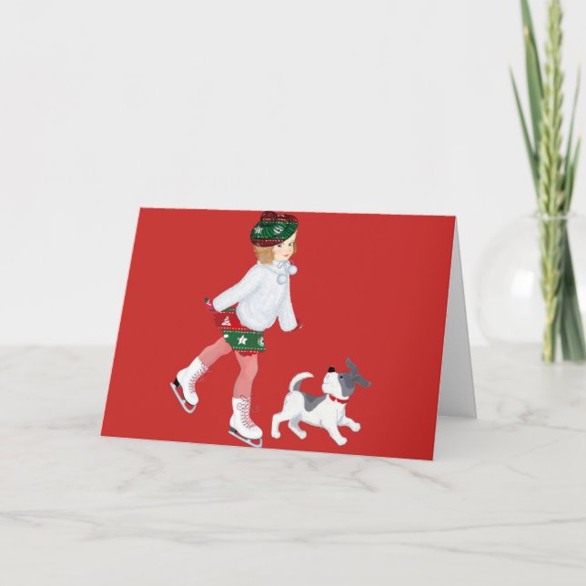 Söt julflicka och hund kort (Framsida)