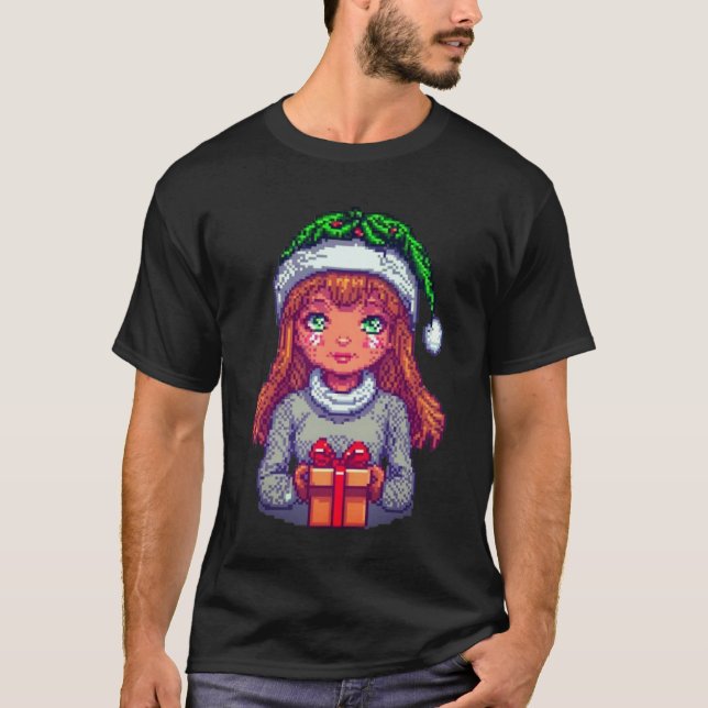 Söt julflicka pixelart  t shirt (Framsida)