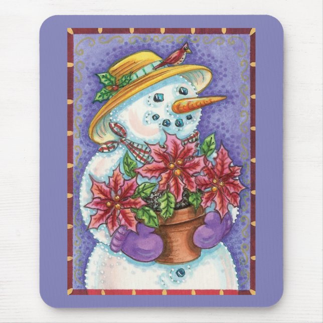 Söt julflicka snöman med julstjärna musmatta (Framsidan)
