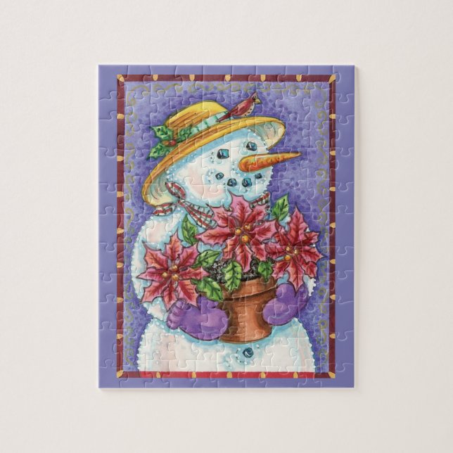 Söt julflicka snöman med julstjärna pussel (Vertikal)