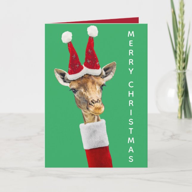 Söt julgiraff med mössa och höghalsad tröja helgkort (Framsida)