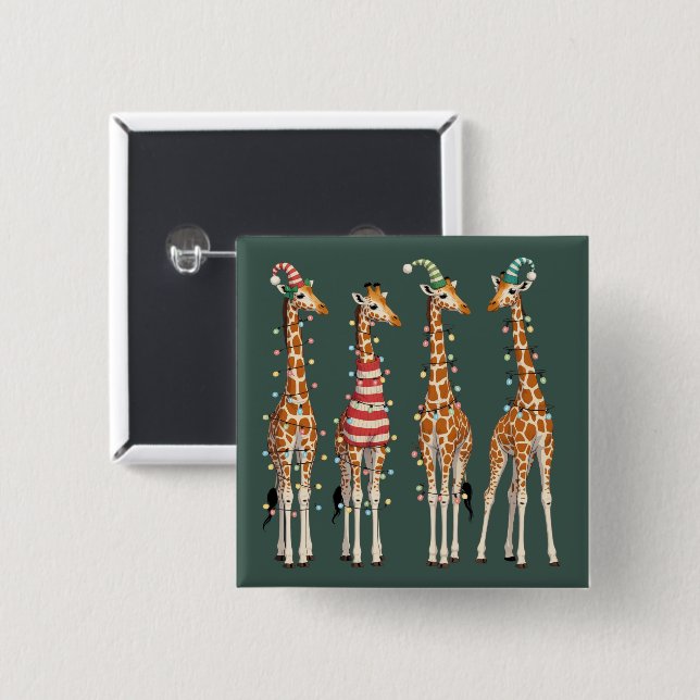 Söt julgiraff rolig högtidlig djurälskare knapp (Framsida & baksida)