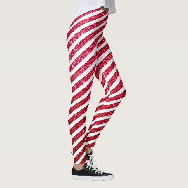 Söt julgodis Glitter Randigt Mönster Leggings (Höger)