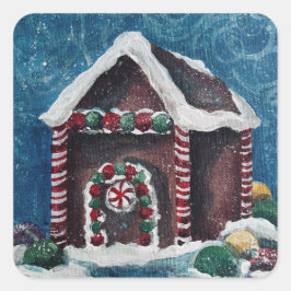 Söt julgodis hus av pepparkakor fyrkantigt klistermärke
