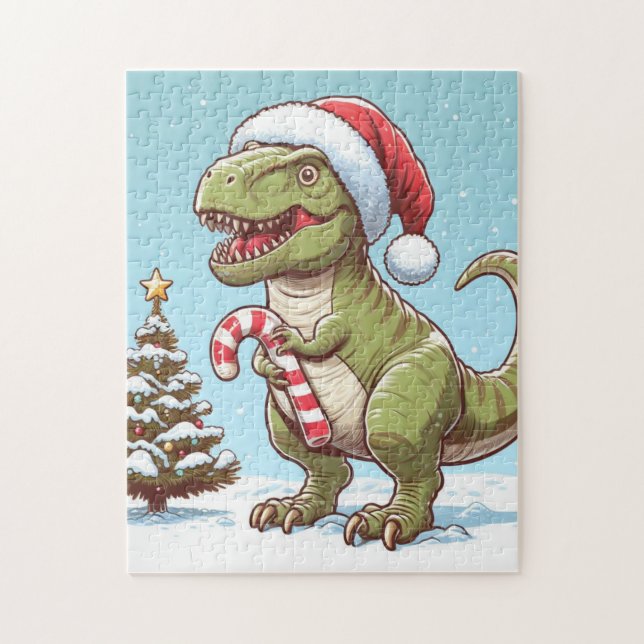 Söt julgodis-stafettpinne-dinosaurie pussel (Vertikal)