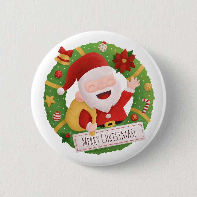 Söt julgran jultomte krans knapp (Framsida)