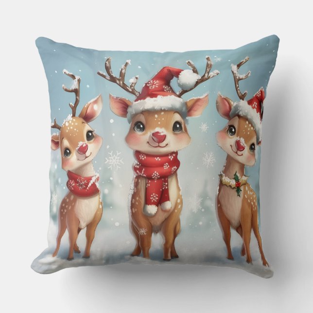 Söt julgran kudde med renar (Framsida)