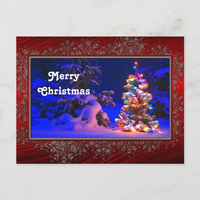 Söt Julgran Ljus Snö fotojul i Vykort (Framsida)