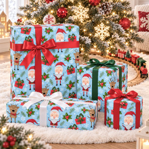 Söt julgran med renar och snöflingor jul presentpapper