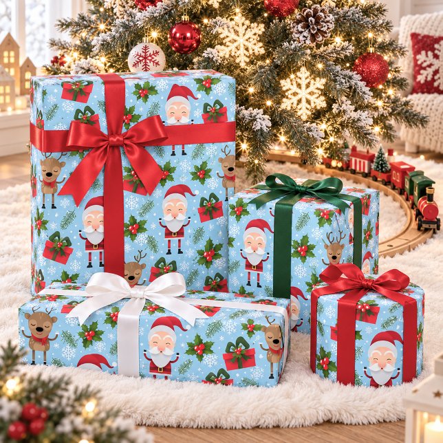 Söt julgran med renar och snöflingor jul presentpapper (Skapare uppladdad)