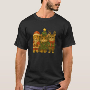 Söt julgran med tre katter, tomte och ren Koft T Shirt