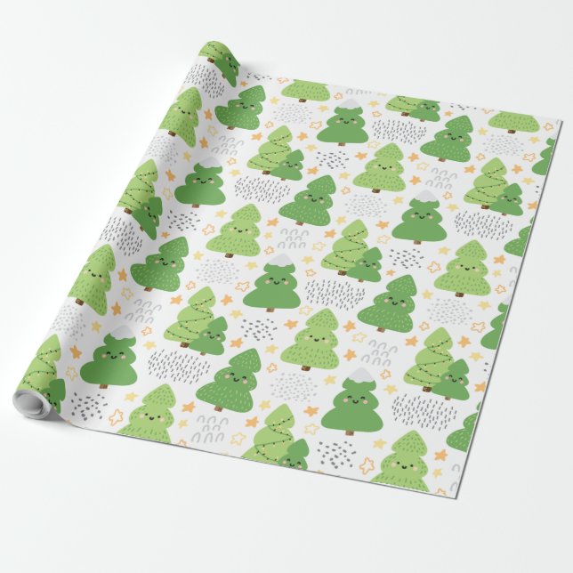 Söt julgran mönster presentpapper (Utrullad)
