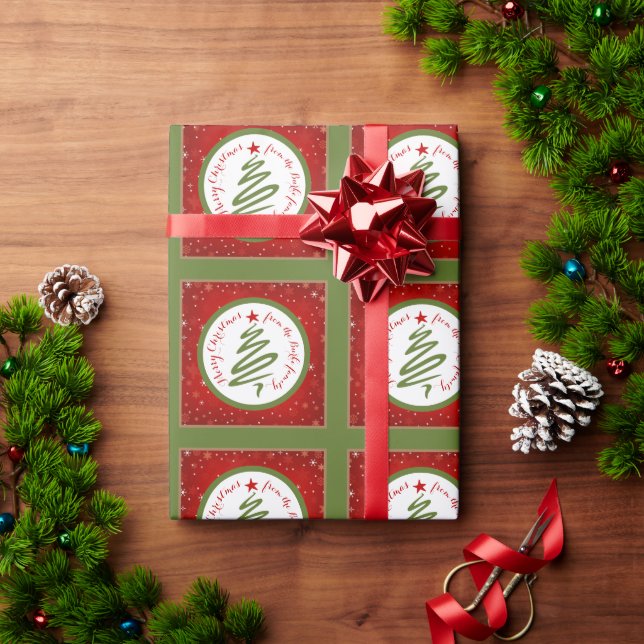 Söt julgran och röd bakgrund presentpapper (Julgåva)