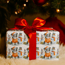 Söt julgräns-colliehund och snöman presentpapper