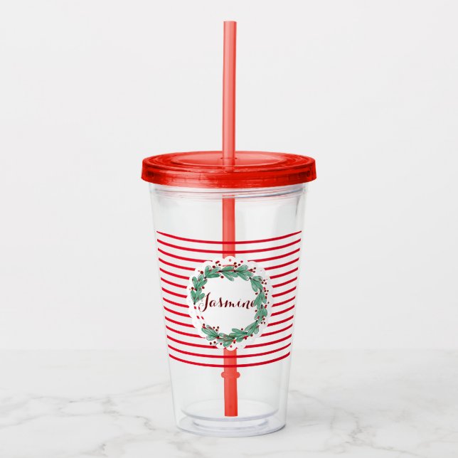 Söt julgranskrans med personlig monogram take away mugg (Framsida)