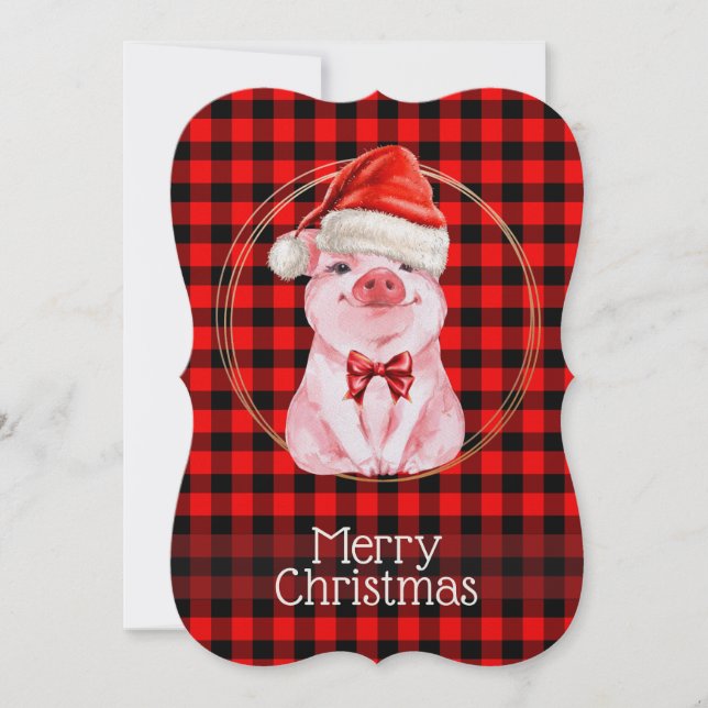 Söt julgris med buffélaminat röd rolig julklapp julkort (Framsida)