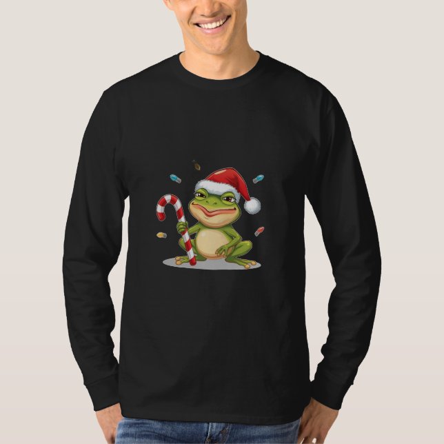Söt julgroda med sockerrör - Rolig högtid T Shirt (Framsida)