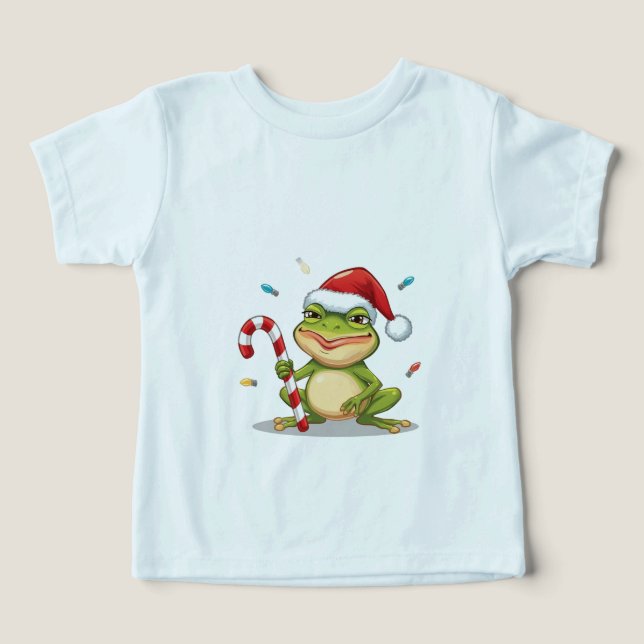 Söt julgroda med sockerrör - Rolig högtid T Shirt (Design Framsida)
