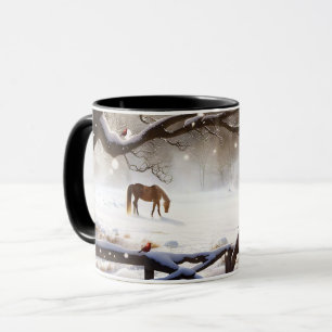 Söt Julhästen Helgdag i Snö Mugg