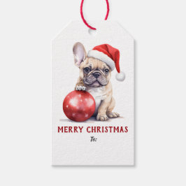 Söt julhatt fransk bulldog jul presentetikett