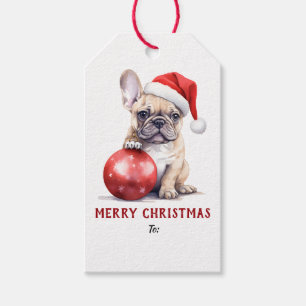 Söt julhatt fransk bulldog jul presentetikett