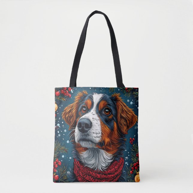 Söt julhund Festiv valp Julpresent Tygkasse (Framsida)