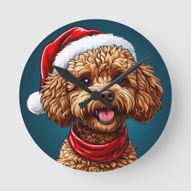 Söt julhund rund klocka (Framsida)