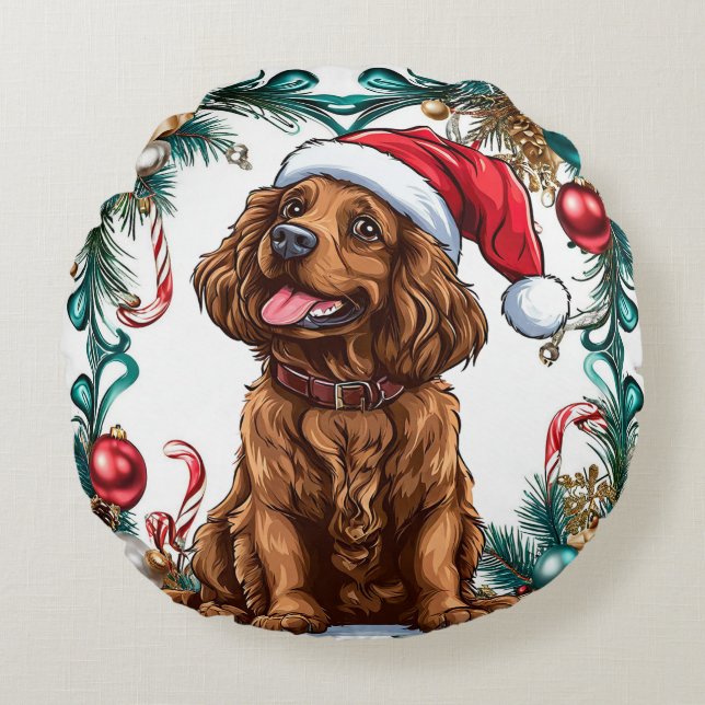 Söt julhund rund kudde (Framsidan)
