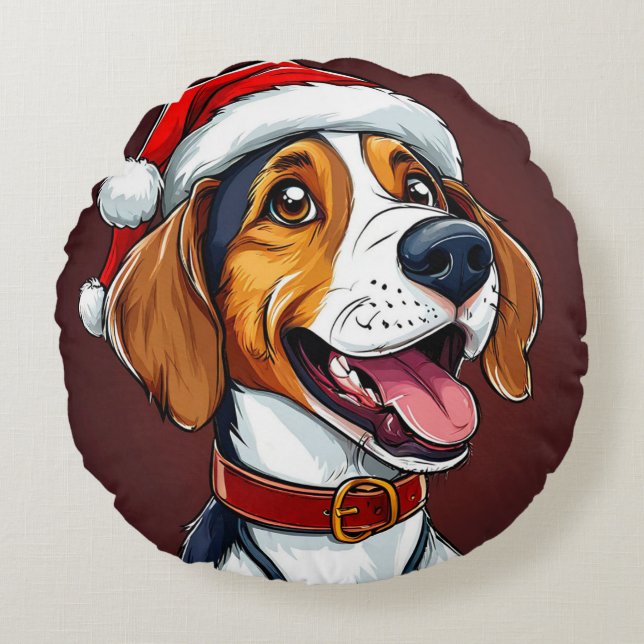 Söt julhund rund kudde (Framsidan)