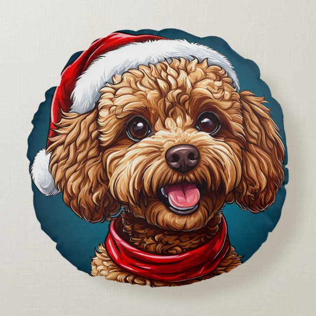 Söt julhund rund kudde (Framsidan)