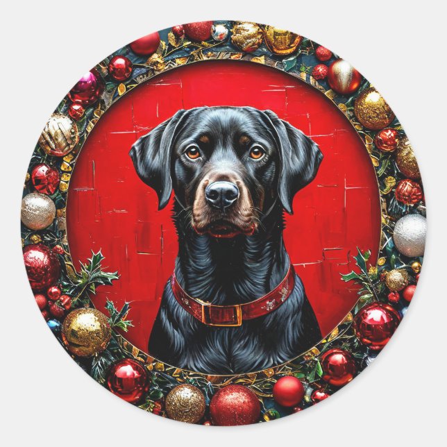 Söt julhund runt klistermärke (Framsida)