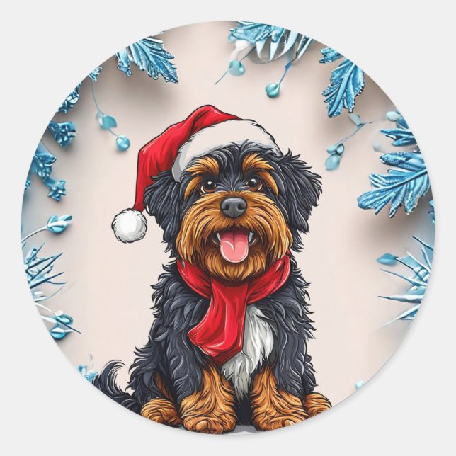 Söt julhund runt klistermärke (Framsida)